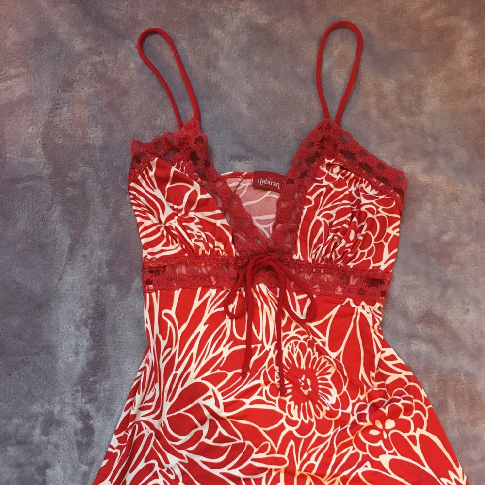 Nabiran Floral Print Lace Red & White Top